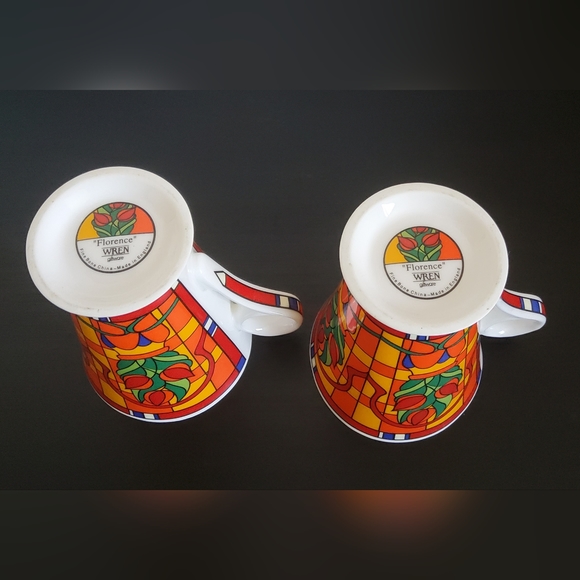 Vintage Art Deco Style Mugs by Wren Fine Bone China England, set of 2 - Picture 6 of 6